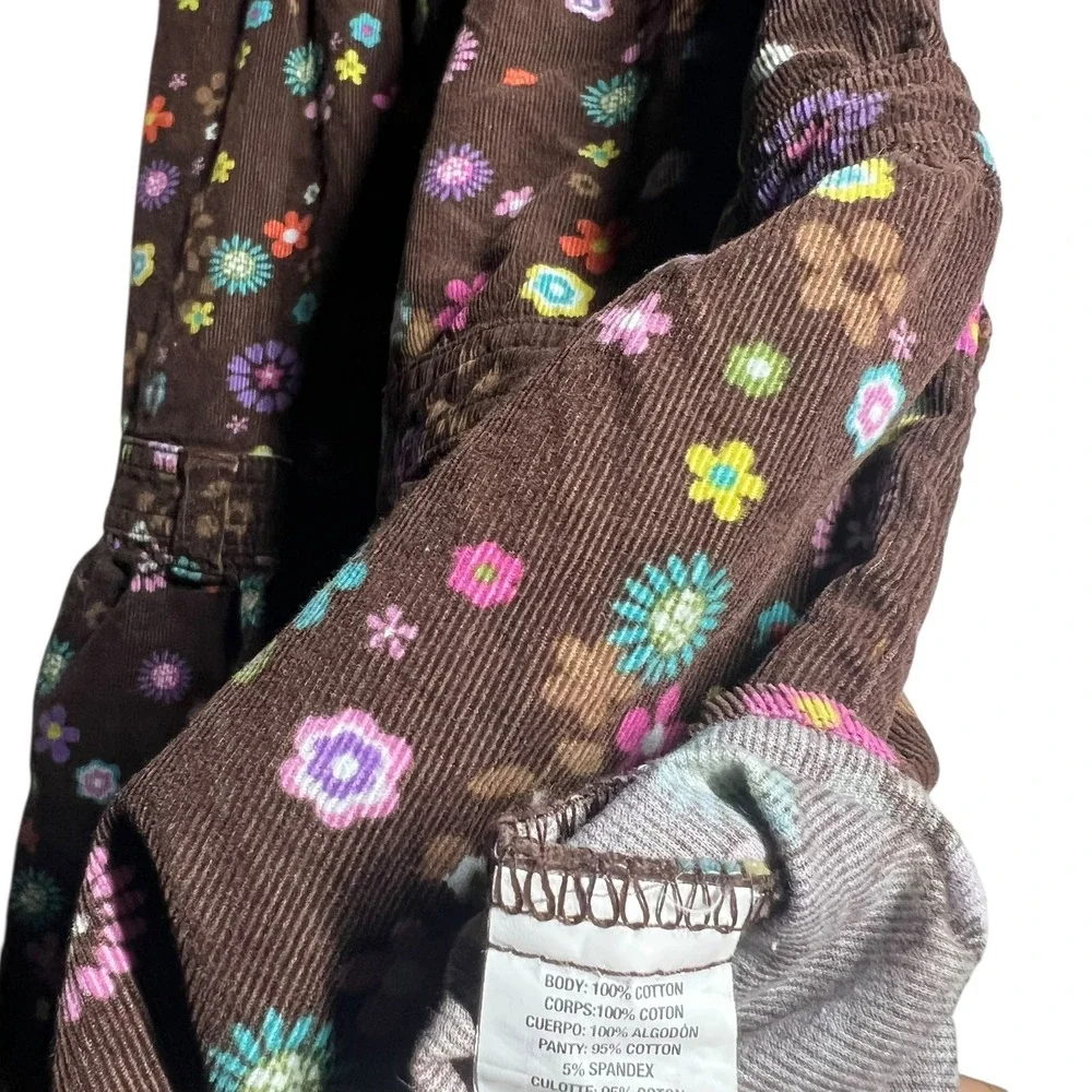 The Children's Place Girls 4T Brown Floral Corduroy Drop Waist Dress Sleeveless